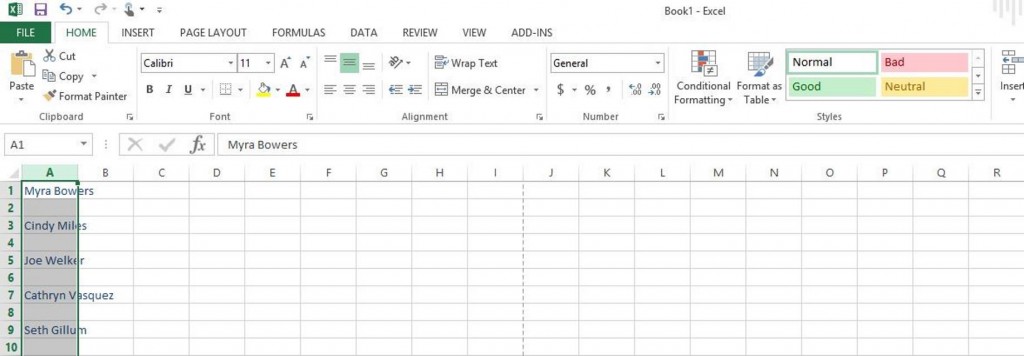 Pasted list from text-based document into Excel column A