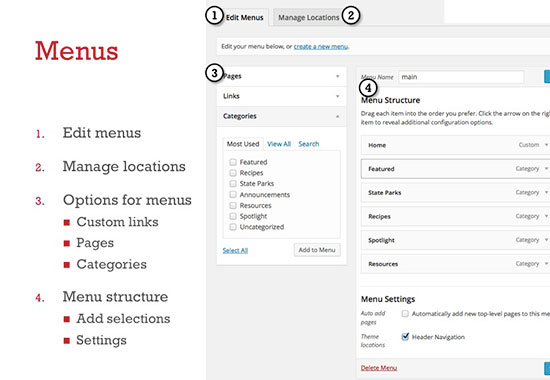 Setting menus