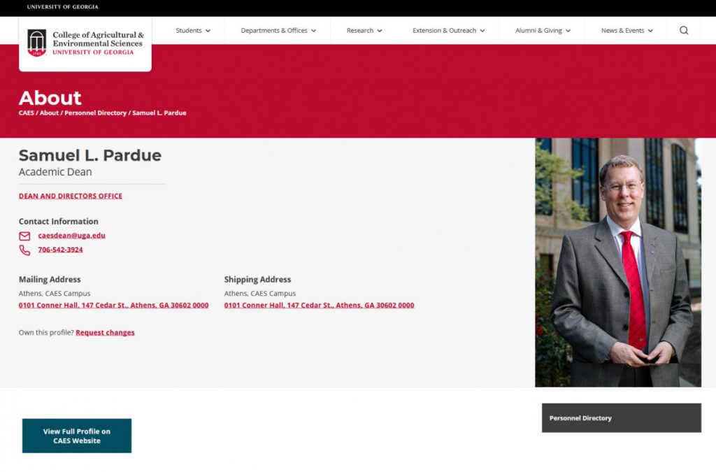 Personnel Directory basic profile page for Samuel L. Pardue