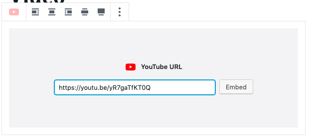 Enter the YouTube video web address into the URL field of the block.