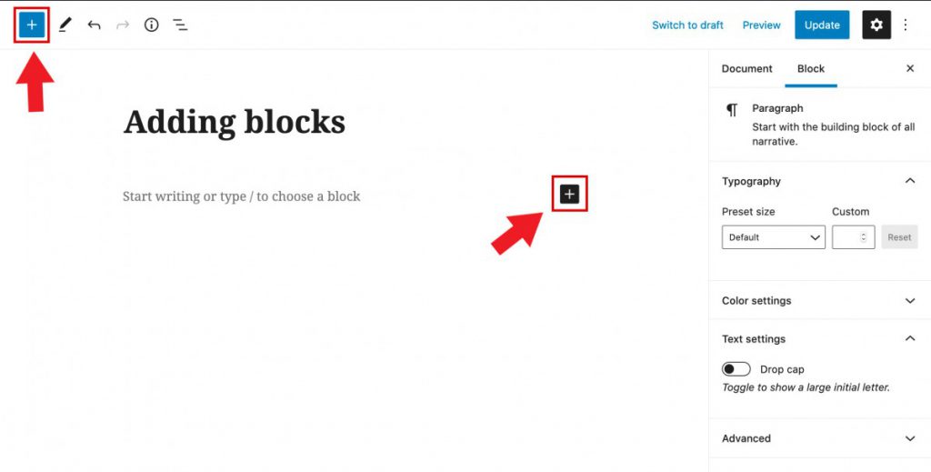 Add block buttons in WordPress editor