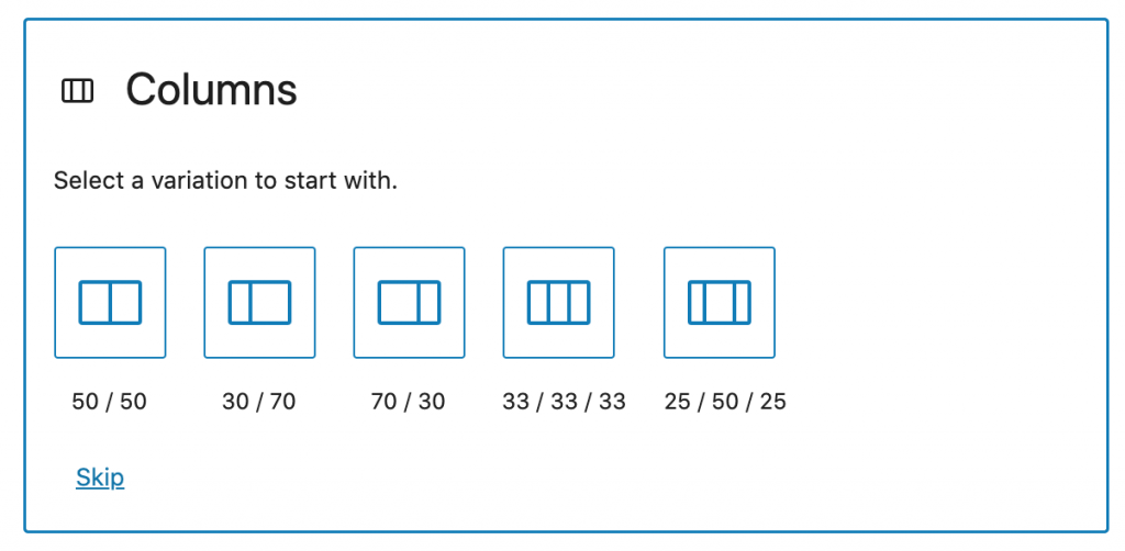 Columns block options