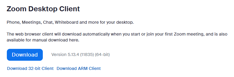 Download button for Zoom Desktop Client