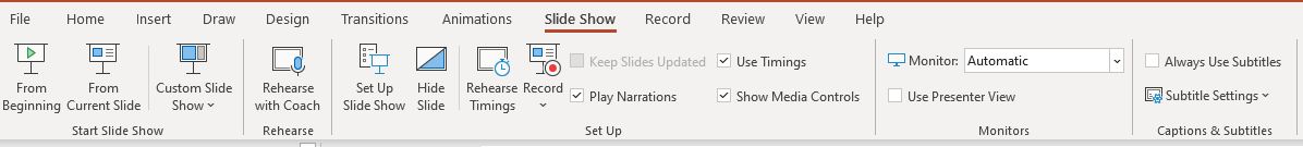 Powerpoint, Slide Show Ribbon Tab Selected