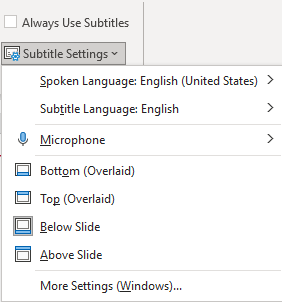 PowerPoint, Subtitle Settings