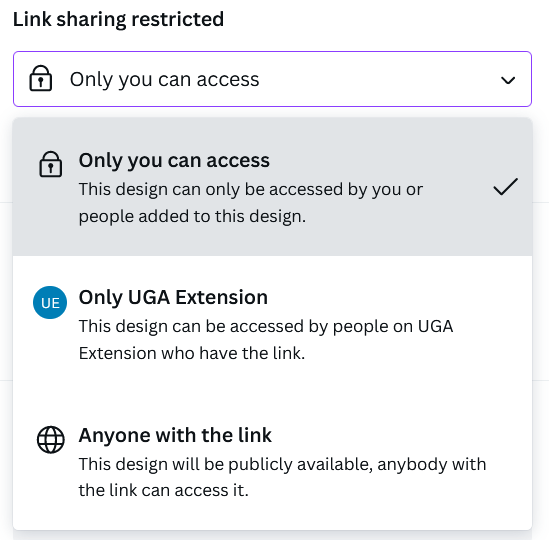 Canva link sharing - Changing Privacy Access