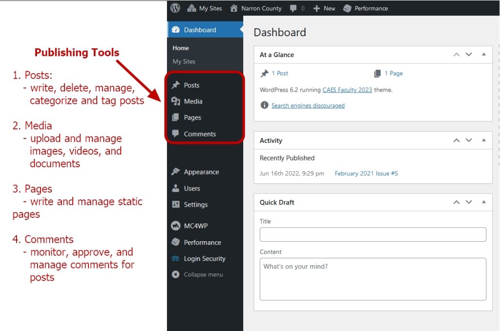 Figure 5. Publishing Tools screenshot