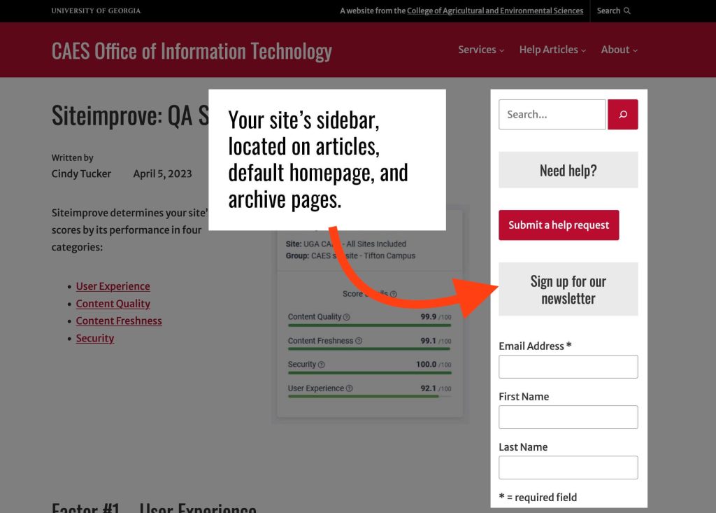 Sidebar example in CAES Faculty 2023 theme