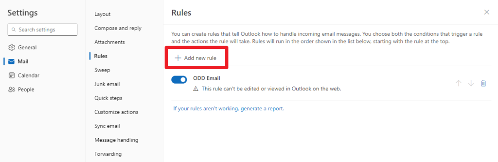 Click on 'Rules' then 'Add new rule'