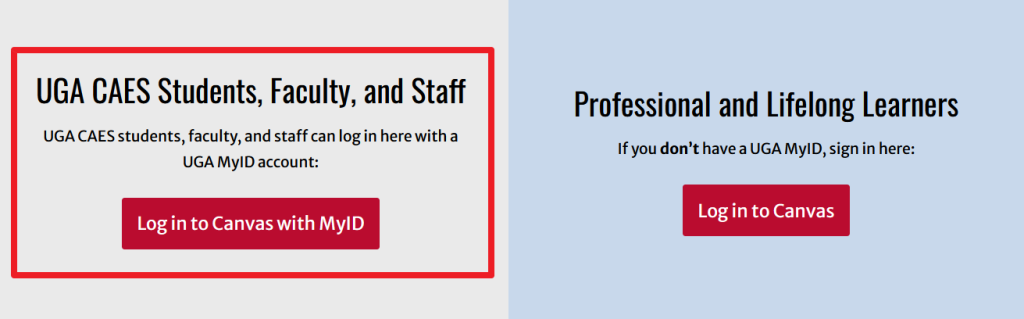 Log in to Canvas with MyID or Log in to Canvas