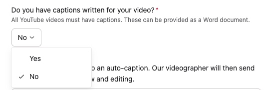 Drop down to request closed captioning