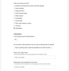 OMC request form with project options highlighted.