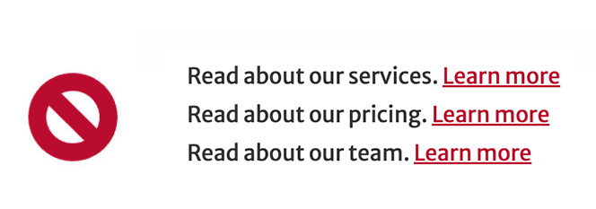 A bad example of links where multiple links share the same link text but go to different destinations