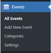 Events menu in the WordPress dashboard