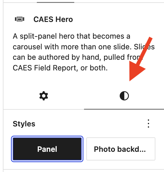 Screenshot of Hero style panel on right sidebar.