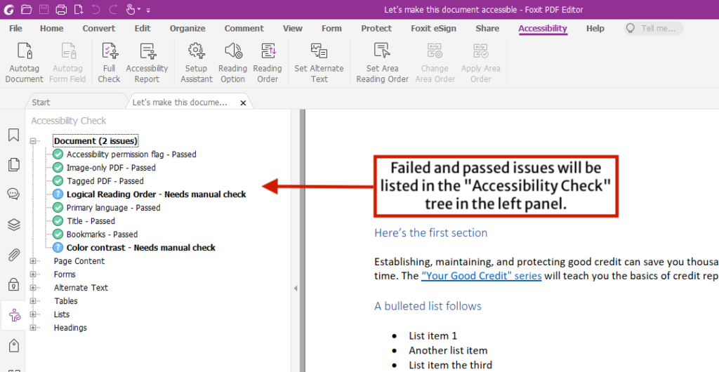 PDF Accessibility Part 3 Remediation in Foxit PDF Editor Pro CAES