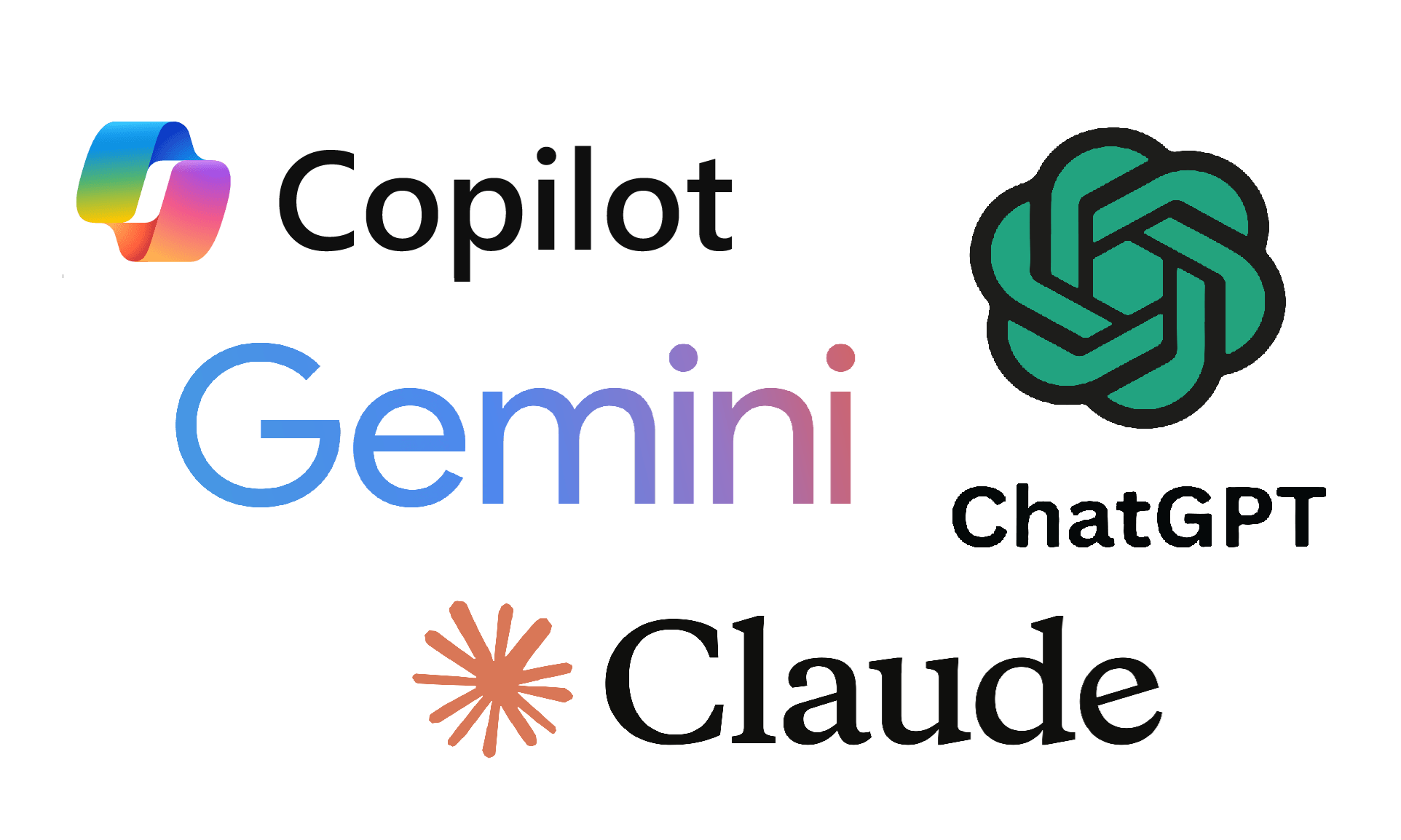logos for four popular generative AI tools: Google Gemini, Microsoft Copilot, OpenAI ChatGPT, and Antrhopic Claude.